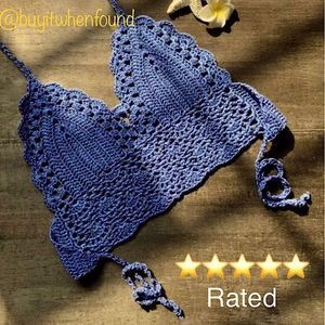 Crochet Knit Halter Crop Top DENIM PERIWINKLE M L XL